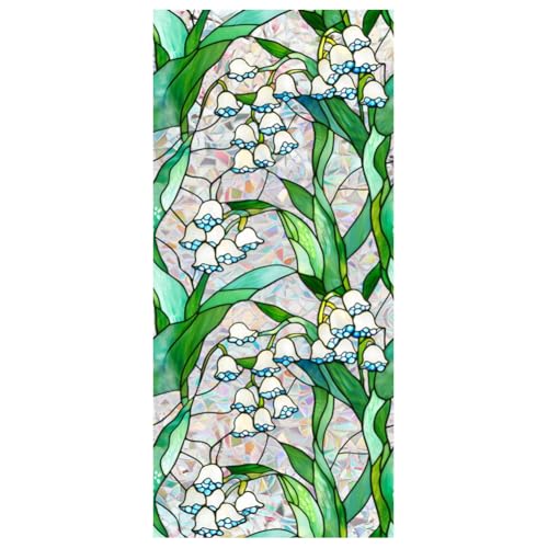 JOONOR Retro Window Film Magnolia Window Film for Privacy Stained Glass Colourful with Flowers Stickers Magnolia Privacy Rainbow Stickers Living Room Sun Blocking