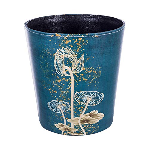 10L/2.64 Gallon Trash Can, Decorative Waste Basket, PU Leather Waste Paper Basket, Waterproof Garbage Can for Bathroom, Bedroom, Office, Kitchen and Living Room - Lotus