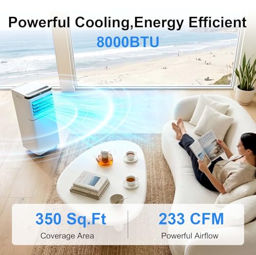 Image of Electactic 8050 BTU Portable Air Conditioner for Fast Cooling, 4-in-1 Indoor AC Unit with Dehumidifier & Fan Modes, Powerful Personal AC for Rooms up to 350 Sq.Ft., Smart Remote & 24H Timer