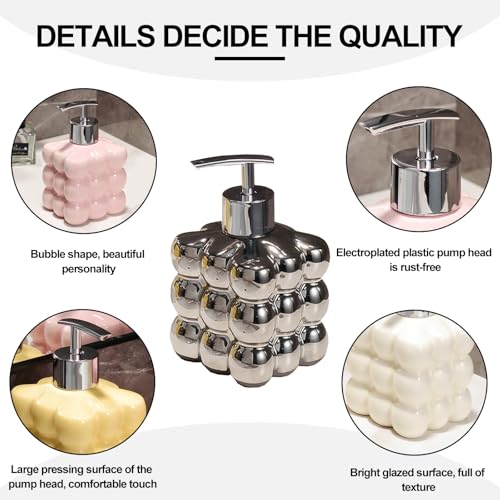 Image of Luxflowing Small Ceramic Hand Soap Dispenser with Pump for Bathroom and Kitchen Sink, Creative Shape, Used to Hold Dish Soap, Shampoo, Conditioner, Lotion and Other Liquids (Silver)