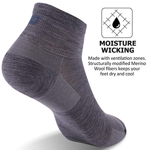 ZEAL WOOD Merino Wool Ankle Athletic Socks Low Cut Running Golf Tennis Hiking Socks Quarter 3 Pairs3