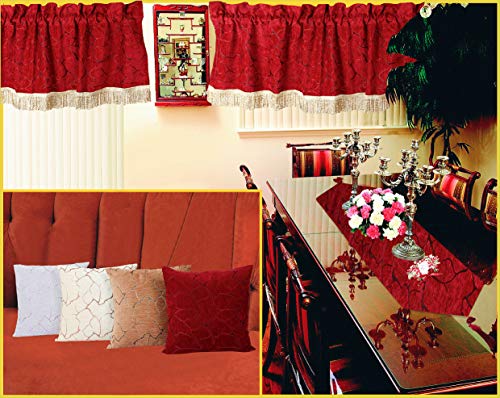 Violet Linen Milano Arts Artistic Design Decorative Window Treatment Rod Pocket Curtain Valance, 60\" X 18\", Burgundy
