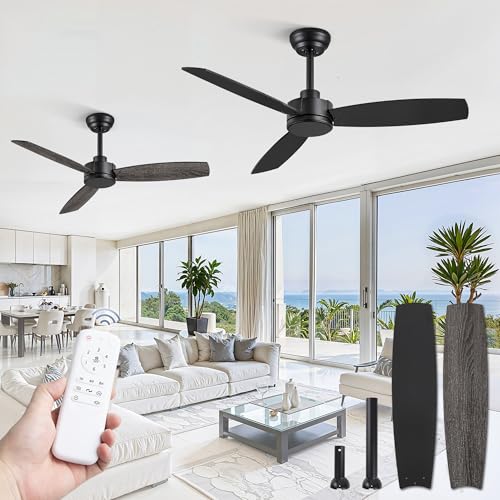 ZMISHIBO 2 Pack 42 Inch Outdoor Ceiling Fans with Remote Black Ceiling Fan No light with Quiet Reversible DC Motor 6 Speeds 3 Blade Modern Ceiling Fans for Patio Living Room Bedroom Indoor
