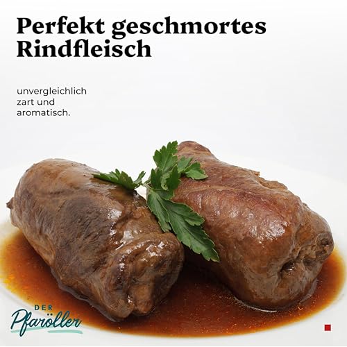 DER PFARÖLLER Bayerische Rinderroulade mit Soße – hausgemacht, traditionell, nachhaltig – Fleischgericht im Glas, 2 Gläser à 400g – Fertiggericht für Topf & Mikrowelle