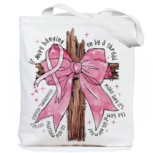 Chicimln Christian Breast Cancer Tote Bag Breast Cancer Survivor Gifts Canvas Tote Bags for Chemo Patients Survivor Religious Reusable Grocery Shopping Bags