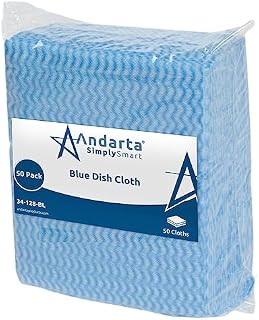 Andarta Blue J All Purpose Dish Cleaning Cloth - Pack of 50 Cloths | Multipack Cloth to Clean All Surfaces - Kitchen, Bathroom, General Areas