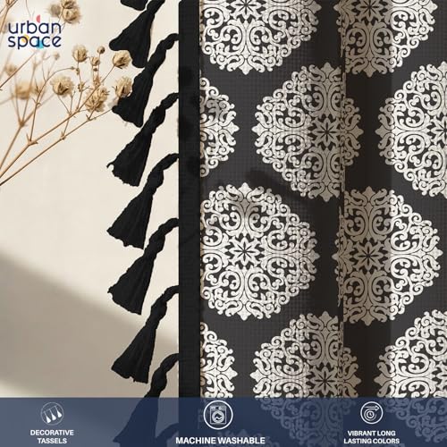 Image of Urban Space Boho Decorative Curtains for Long Door, 100% Cotton Curtain 8 Feet Long, Set of 1 Curtains with Tassels, 60-65% Room Darkening Curtain with Tieback and Eyelets(Mandala Grey, 8 Feet)