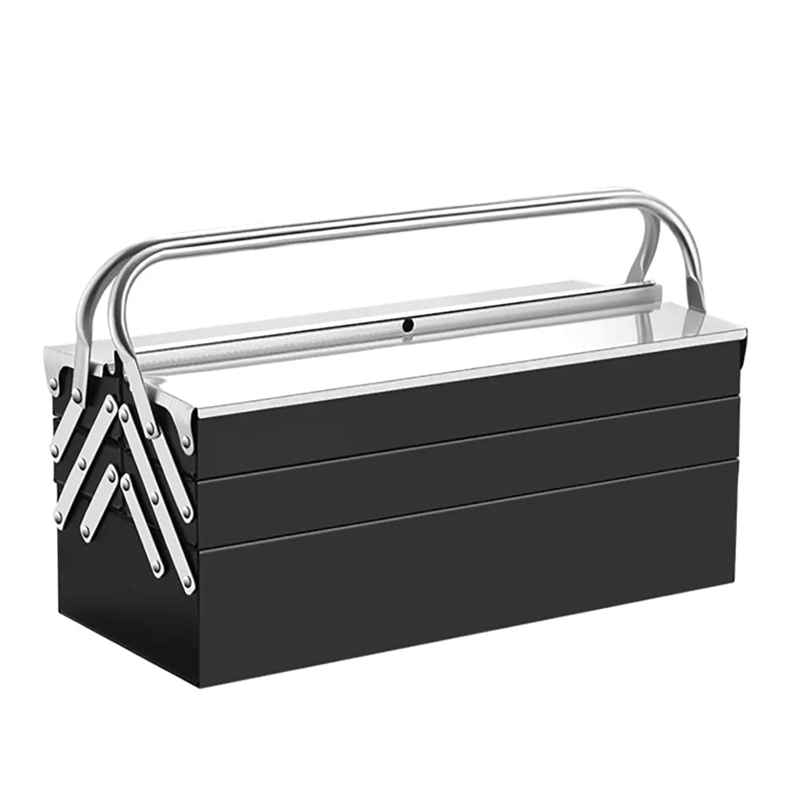 Portable Stainless Steel Tool Box, 3 Tier Black Cantilever Tool Organizer, Hand Carry Metal Toolbox for Home, Studio, Factory(425mm/16.7in)