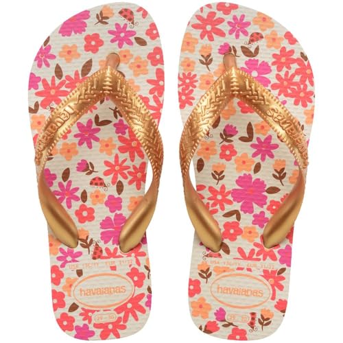 Chinelo, Havaianas, Infantil, Kids, Flores, 25 e 26, Bege e Dourado