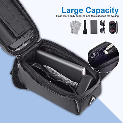 UYTAG Bike Frame Bag Waterproof Mobile Phone Holder for MTB Racing Bike E-Bike Bicycle Phone Bag Mount with TPU Touch Screen and Sun Visor & Rain Cover for Smart Phones up to 7" - Image 7