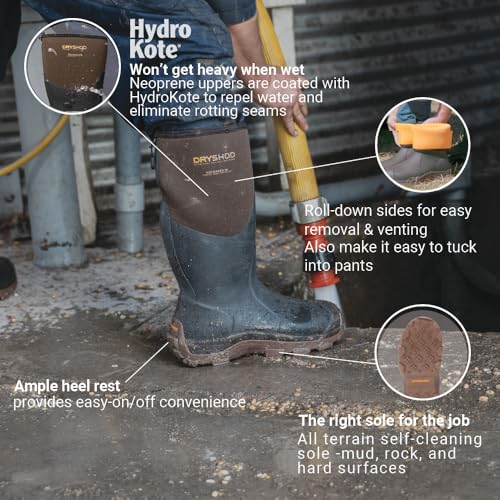 Dryshod Mens Haymaker Mid Hard Working Boots|Rubber | Waterproof | Brown | HAY-MM-BR2