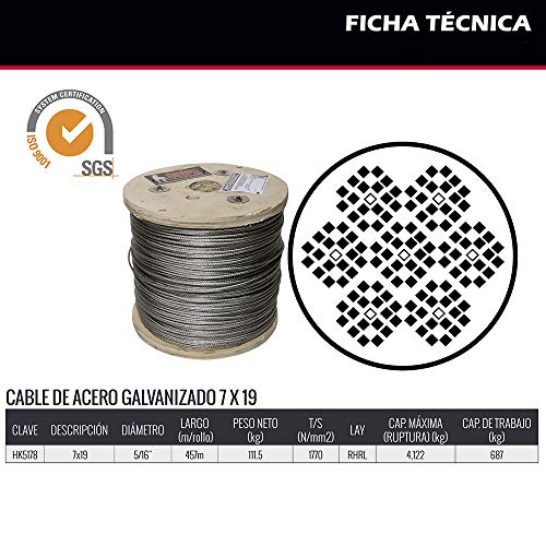 WIRE GALVANIZED STEEL 5/16"7X19 457mt miniatura 4