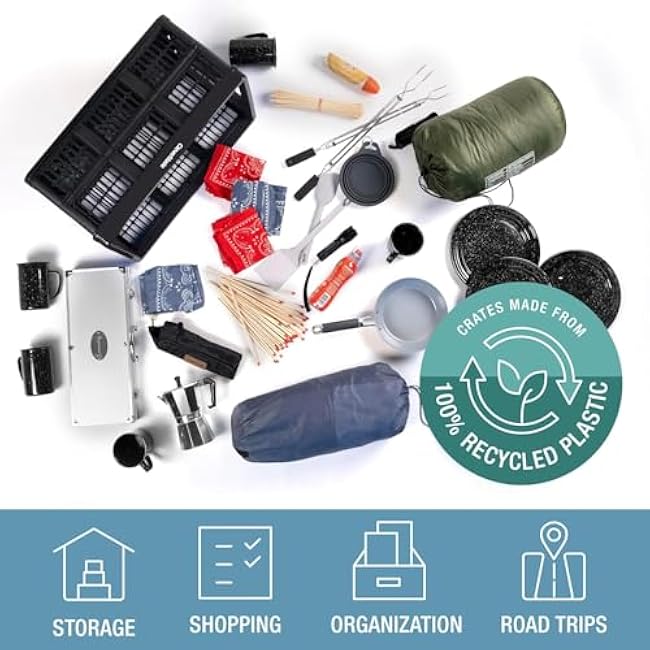 CleverMade Collapsible Utility Crates-Obsidian 3pck 45L / 11 Gal holds 66 lbs - Stackable Containers Heavy Duty Capacity Crates Space-Saving Baskets