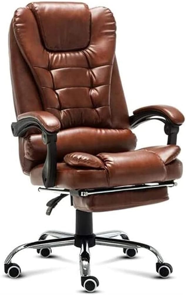 HTTGDGDH Ergonomic High Back Leather Office Chair Swivel Executive Boss Chair 77Cm Wide Seat Adjustable Armrests Perfect For & Task Use Comfort For Office Professionals,Brown 2-With footrest