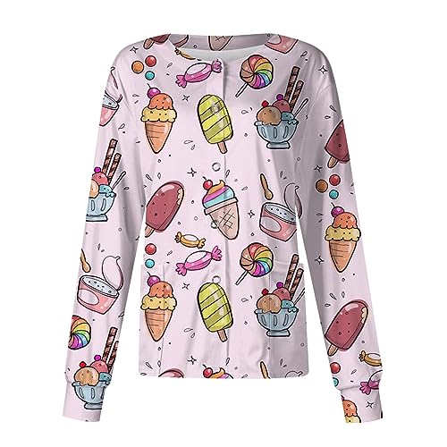 Printed Scrub Jackets for Woman Print Long Sleeve Plus Size Womens Scrubs for Women Nursing Jacket with Pockets