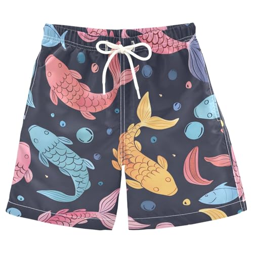 Red Yellow Blue Fishes Boys Swim Trunks, Quick Dry Toddler Beach Shorts Boy Swimwear Bathing Suit