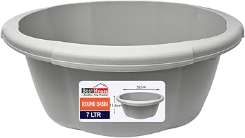 Best House | Round Basin | Kitchen Washing Up Bowl | 7 Litres | Nordic Grey | 1 Pc | Multipurpose Bath Tub/Washing Tub for Kitchen, Bathroom, and Household Use Pack of 1