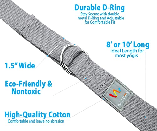 Wacces D-Ring Buckle Cotton Yoga Straps Bands - Best For Stretching (Gray, 10 Ft) #TOP2