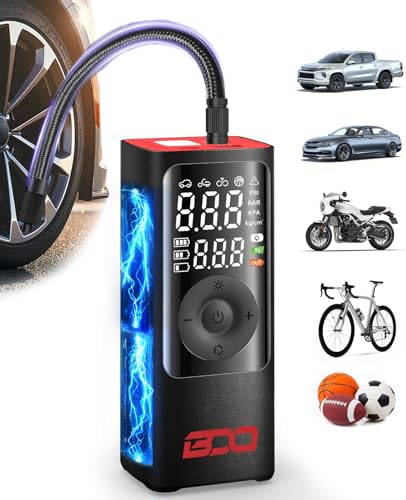 BDO Inflador de neumáticos, compresor de aire portátil, inflador de neumáticos inalámbrico 2.5 veces más rápido, 150 PSI, bomba de aire de neumáticos con pantalla LCD doble, apagado automático