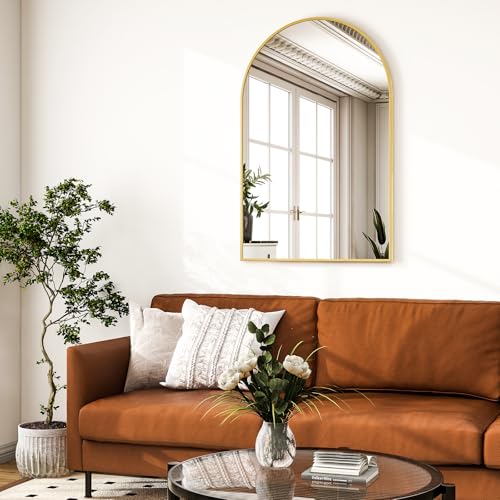 Image of HARRITPURE Arched Bathroom Mirror - 30 inchx40 inch Gold Large Wall Mounted Vanity Mirror Aluminum Alloy Frame Arch Wall Mirror for Living Room, Bedroom and Entryway