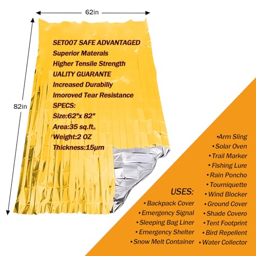 Image of 50 Pack Emergency Mylar Thermal Blankets - 82 inchx62 inch Waterproof Heat Reflective Blankets, Bulk Rescue Blanket for Survival, Camping, Marathons, Bug Out Bag, First Aid, Golden