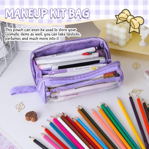 Image of Zibuyu Cylindrical Pencil Case, Oxford PVC Toiletry Pouch, Waterproof Zippe