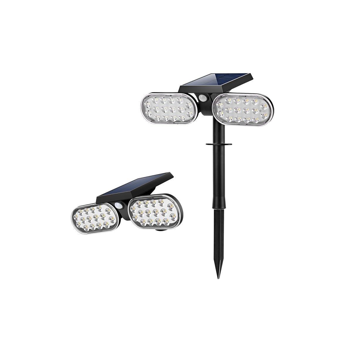 Jandei - Foco Pica Solar Exterior Impermeable, 2 Faros, Giratoria Ajustable 360 grados. Blanco Frío 6000K. Perfecto para Jardin, Terraza, Caminos...