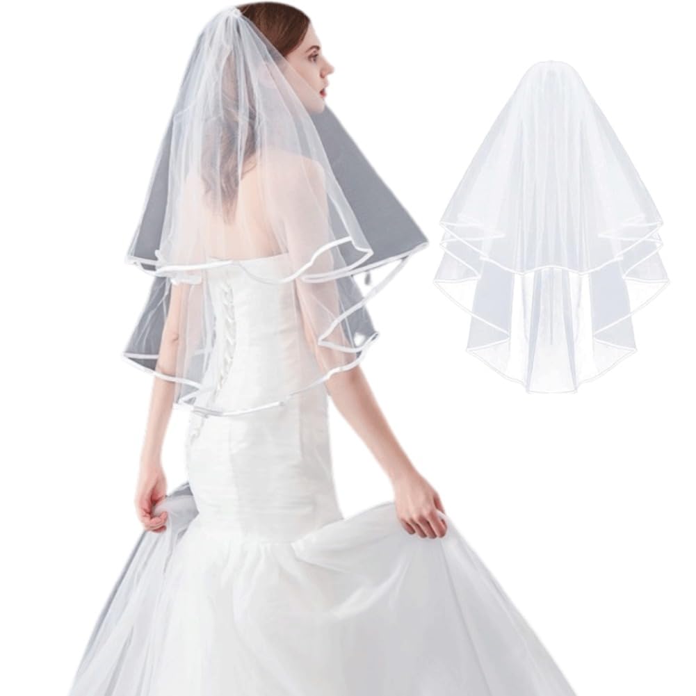GOEDEKEHen Party Veil - 2 Tier Tulle Wedding Veil for Bride with Comb for Bridal Shower, Wedding, Bachelorette Party