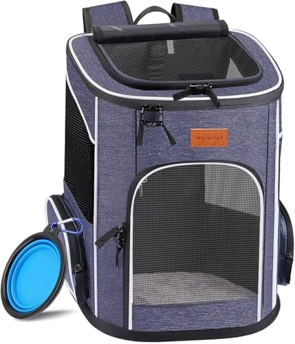 morpilot Mochila Transportín Perro, Mochila Transportín Gato Bien Ventilado con Correa de Seguridad Interior, Bolsa de Transporte para Para Gatos y Perros Pequeños (13*11*16.5 inch) + Tazón Plegable