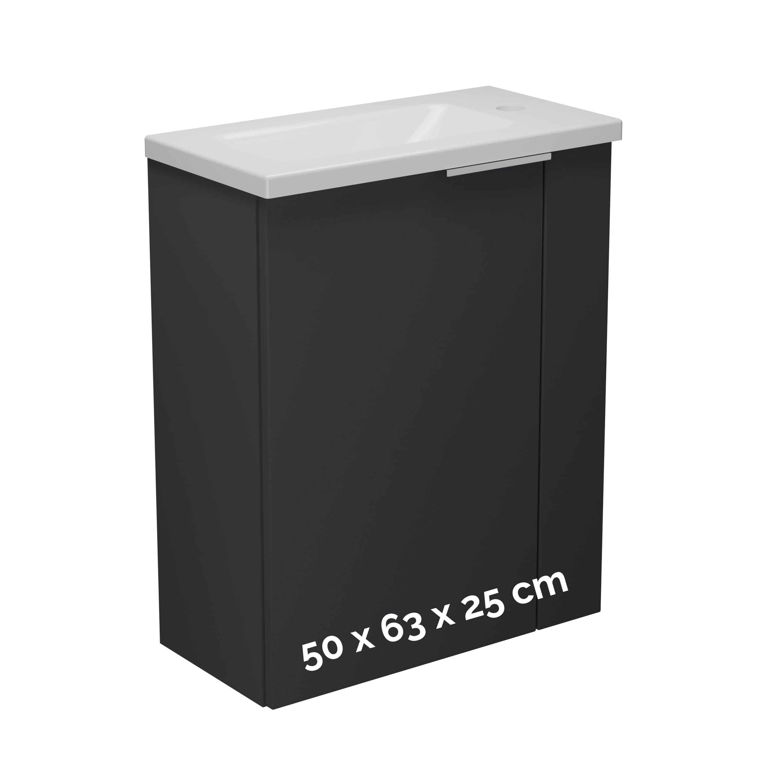 BadeDu UMEA Gäste WC Waschtisch Set 50 cm Anthrazit matt – Waschbeckenunterschrank mit Gussmarmor Waschbecken Weiß – platzsparender Waschtisch für kleines Bad & Gäste WC