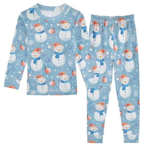 Fustylead Christmas Snowman and Snowflakes Decoration Long Sleeve Top and Matching Bottom Cotton Pajama Sets