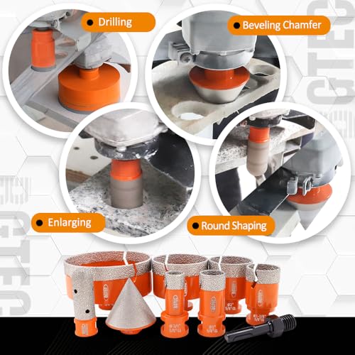 Image of Tile Hole Saw Kit Diamond - 9PCS 5 /8-11 Thread Drill Bit 19 /25 /35 /50 /65 /102mm+50mm Beveling Chamfer Bit+20mm Finger Bit+SDS Adapter for Pocelian Tile Ceramic Marble Granite Stoneware