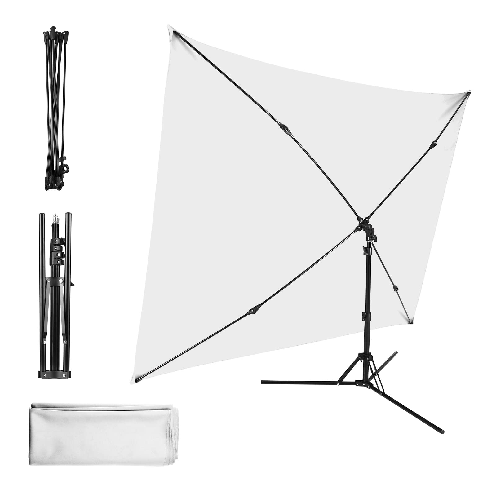 Andoer 2 x 1,5 m, telón de fondo blanco para fotografía, pantalla de fondo con trípode ajustable en forma de cruz para transmisión de fotografía de estudio de juegos, color negro
