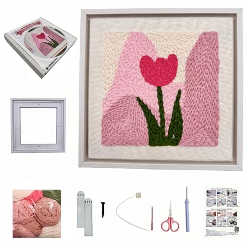 Speedura Embroidery Punch Needle Kit for Beginners – Embroidery Set with Frame & Video Tutorials for Adults & Kids | Needle Punching Kit with Patterns for Wall Art (Blooming Serenity)