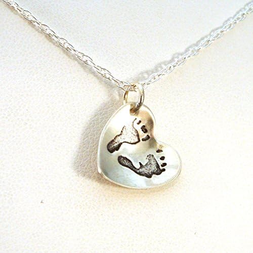 Baby Feet Necklace | Footprint Necklace | Foot Print Necklace | Sterling Silver Heart Necklace