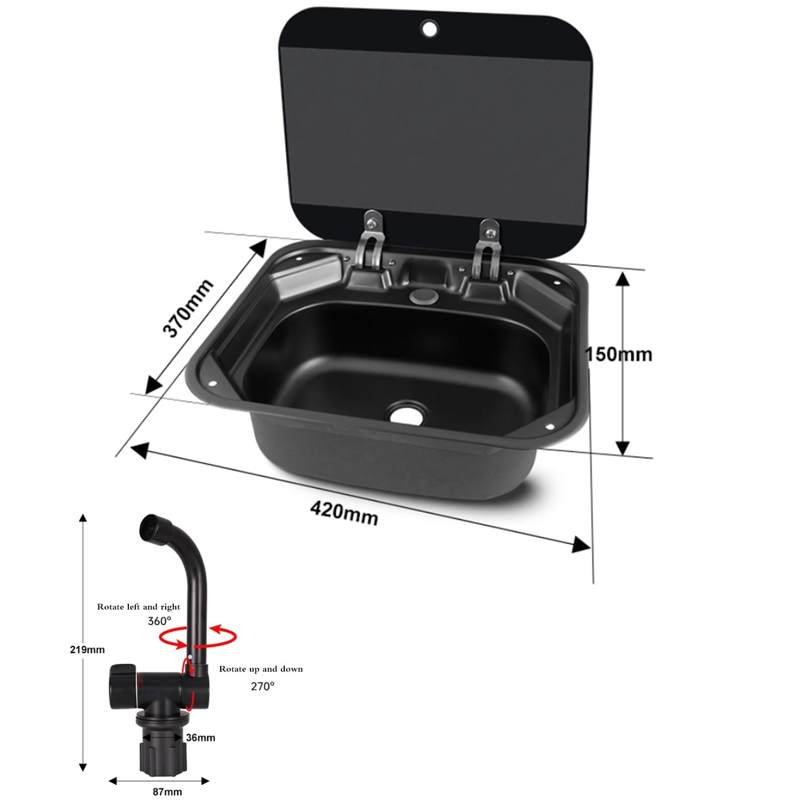 Fregadero De Cocina De Acero Inoxidable Para Autocaravana Con Tapa – Grifo Plegable Cuadrado Para Autocaravana, Preparación De Alimentos, Lavado – Ahorra Espacio Oculto