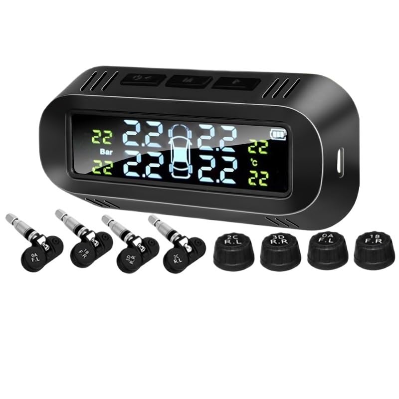 Tpms Sensore di pressione dei pneumatici solare for auto a 4 ruote Sistemi for auto intelligenti Sistema di monitoraggio Allarme di sicurezza Display della pressione dei pneumatici Pressione Pneumatic