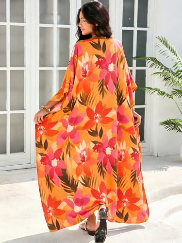 Image of Moss Rose Kaftan Dresses for Women Summer Swimsuit Cover up Caftan Dress | Moo Moos for Women, Batwing Sleeve, Plus Size Kaftan Dress, Maxi Caftan Beach Dress