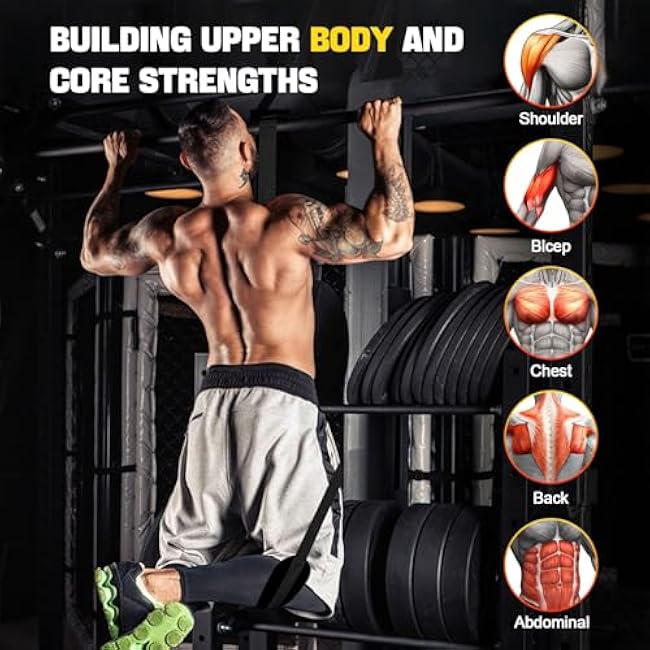 Pull Up Assistance Bands 75¨C300lbs, Heavy-Duty Resistance Bands with Handles, Adjustable Workout Strap with Comfortable Fabric Foot and Knee Support, Home Gym Strength Training Equipment