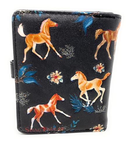 Shag Wear Horse Play Small Wallet for Women and Teen Girls Vegan Faux Leather Black 4.5"4