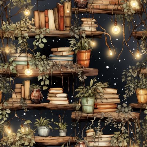 Stickyart 17.5'x276' Peel and Stick Botanical Bookshelf Wallpaper for Wall Boho Bookshelf with Fairy...