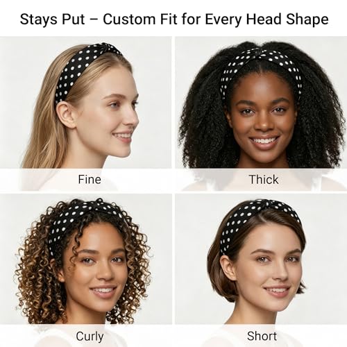 Image of ZLYC Mulberry Silk Headband for Women's Hair, Polka Dots Black