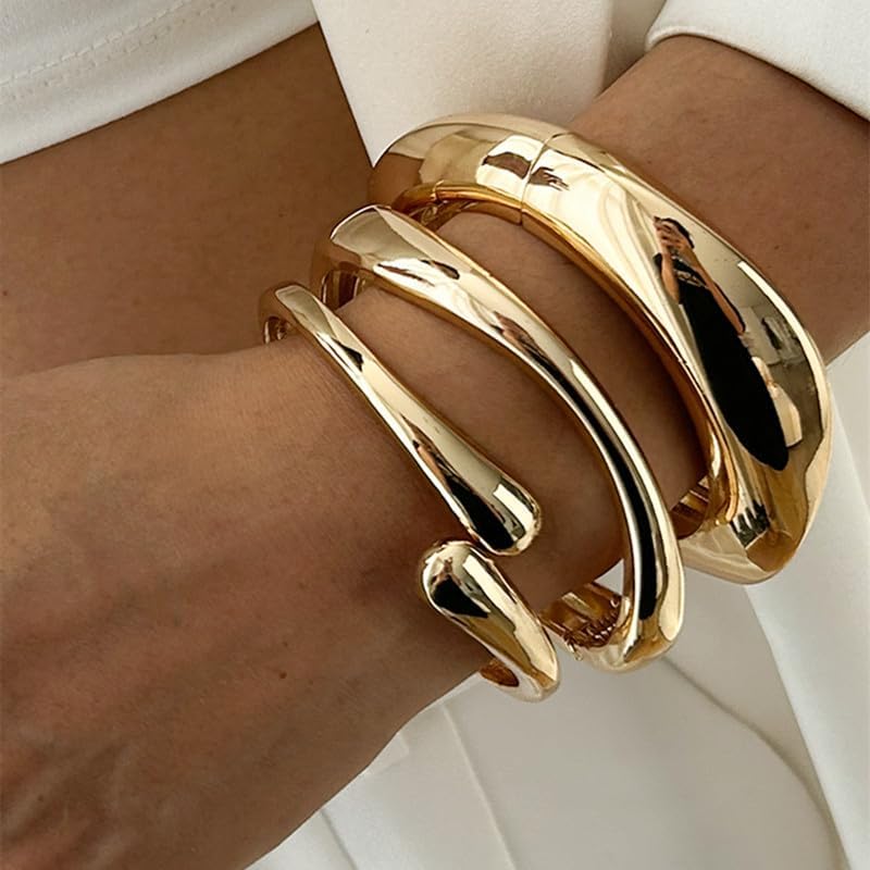 Chunky Gold Bangle Bracelets for Women Trendy Stack Cuff Bracelet Irregular Statement Fashion Minimalist Jewelry Gift Accessories - Image 3