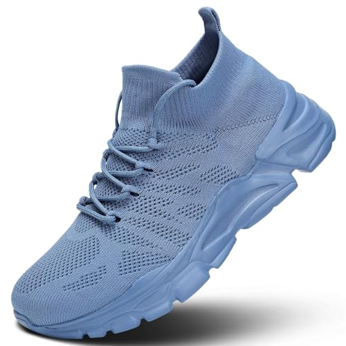 Mens Walking Shoes Running Athletic Sports Sneakers Slip on Mesh Lightweight Breathable Tennis Gym Soft Sole Blue