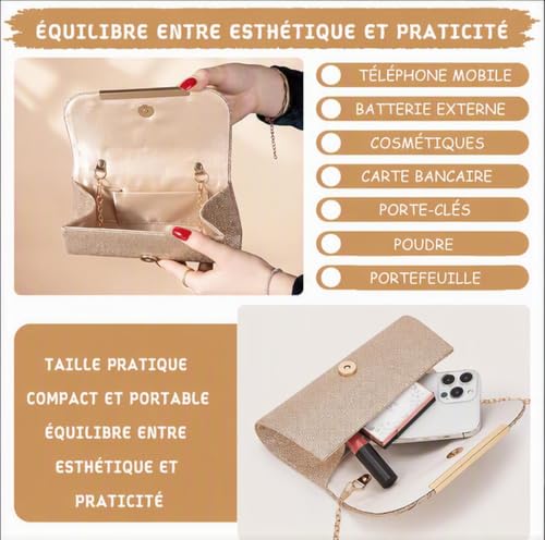 Gusmigus Pochettes et Clutches Femme Élégant Pochette Dorée Femme Mariage – vue 5