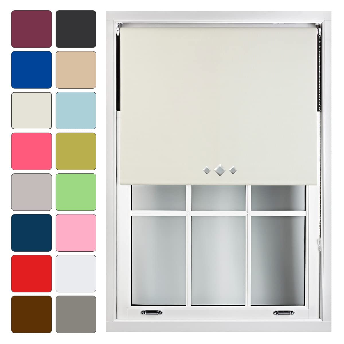 Furnished Cream Blackout Roller Blind With Triple Diamond Eyelets Made To Measure, 180Cm X 210Cm