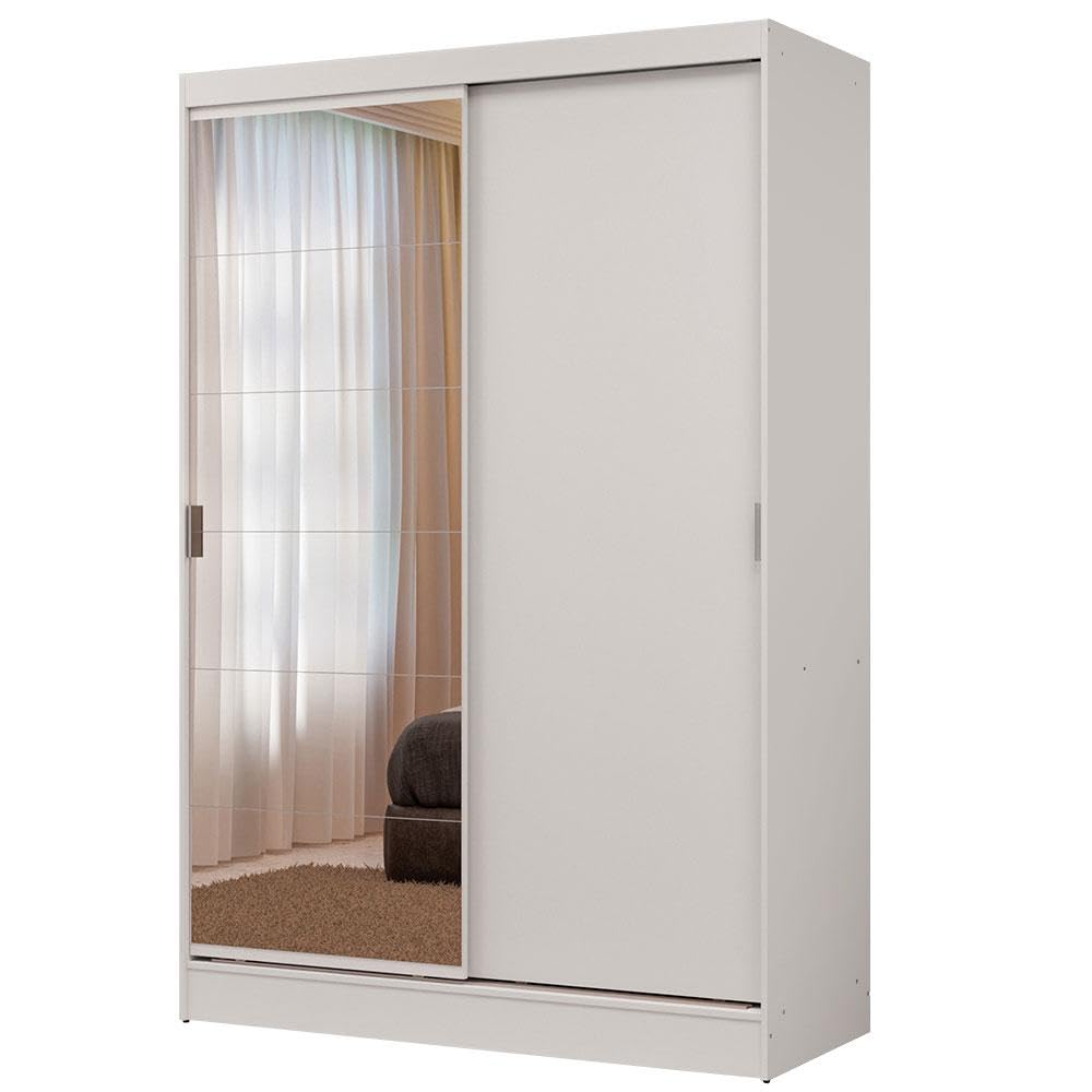 Madesa Luke Single Wardrobe, 2 Sliding Wooden Doors with Mirror, White, 183 cm H x 120 cm W x 53 cm D, 1-Year Warranty-image-31