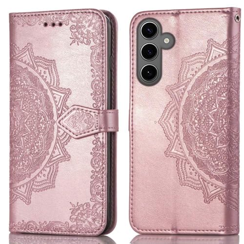Image of ClickCase Queen Series for Samsung Galaxy M35 5G Leather Flower Embossing Wallet Flip case Magnetic Closure Flip Cover for Samsung Galaxy M35 5G (Rose Gold)
