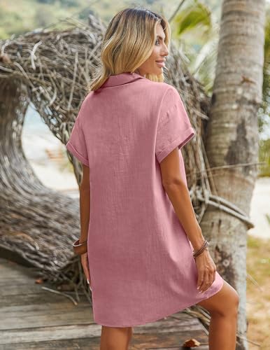 Zeagoo Women's Summer 100% Cotton Linen Dress Casual Short Sleeve Beach Dresses Tunic Dress with Pockets - Image 6