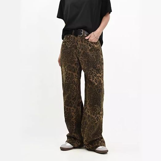 Leopard Print Jeans Overalls Damen - Baggy Latzhose Im Y2K Style Mit Stretch